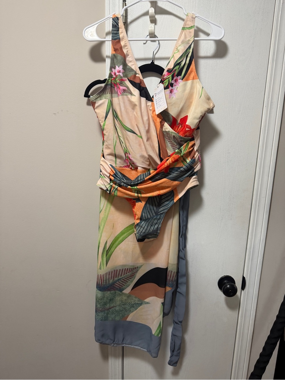 Floral Tropical one piece swim with matching sarong NWT xl